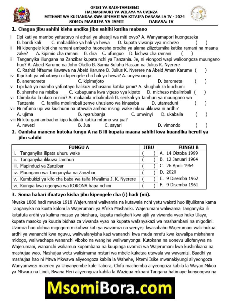 Maarifa Ya Jamii Drs La IV | PDF
