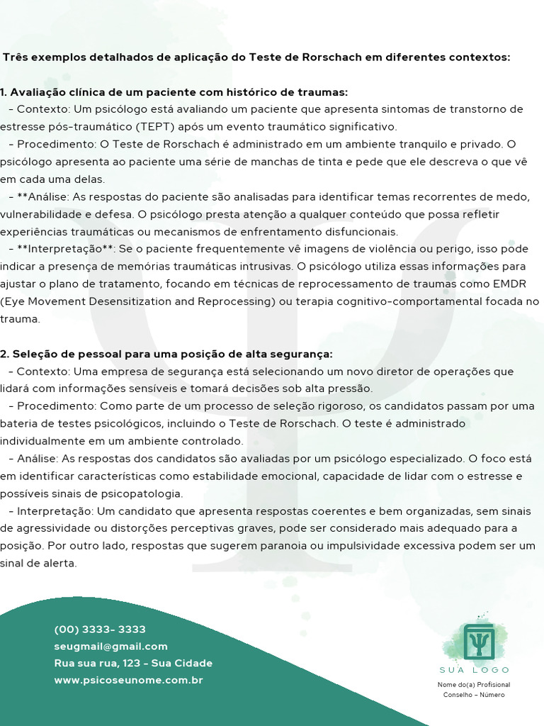 Aplicações do Teste de Rorschach | PDF | Trauma psicológico | Psicologia