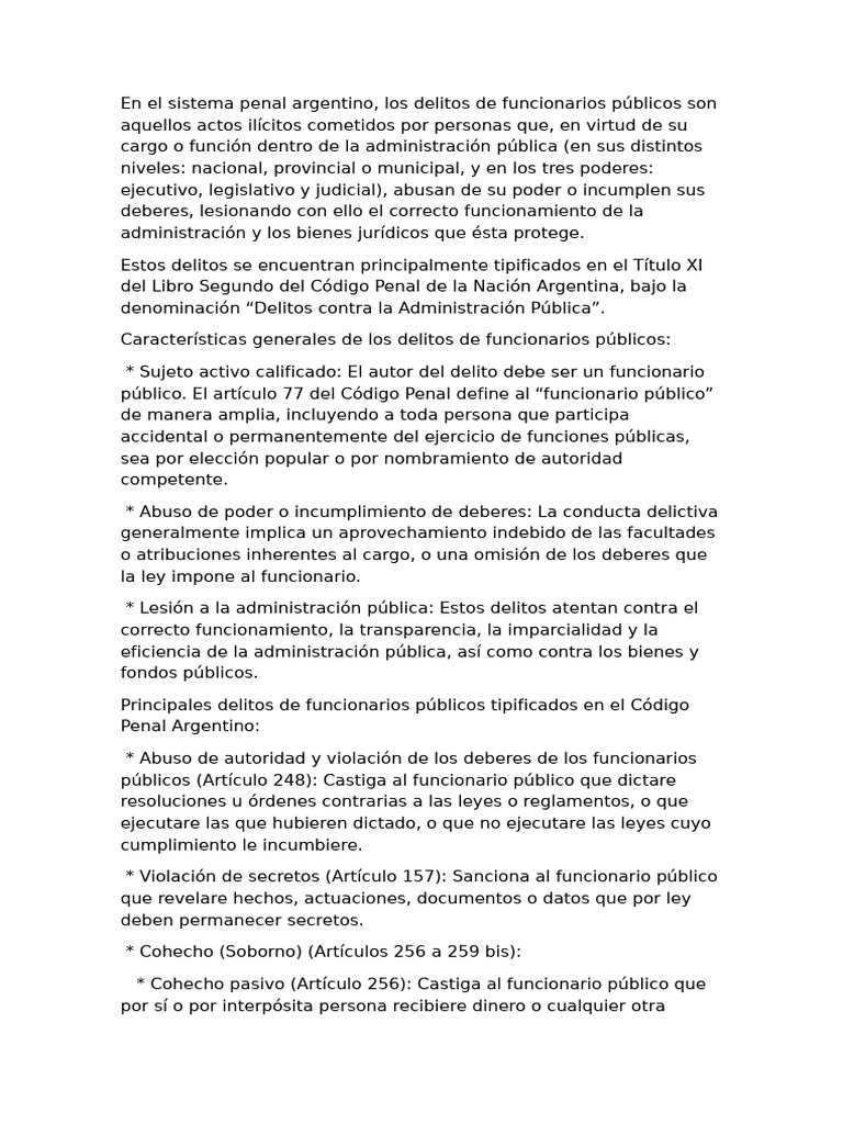 Delitos De Funcionarios Públicos En Argentina Pdf Soborno Derecho