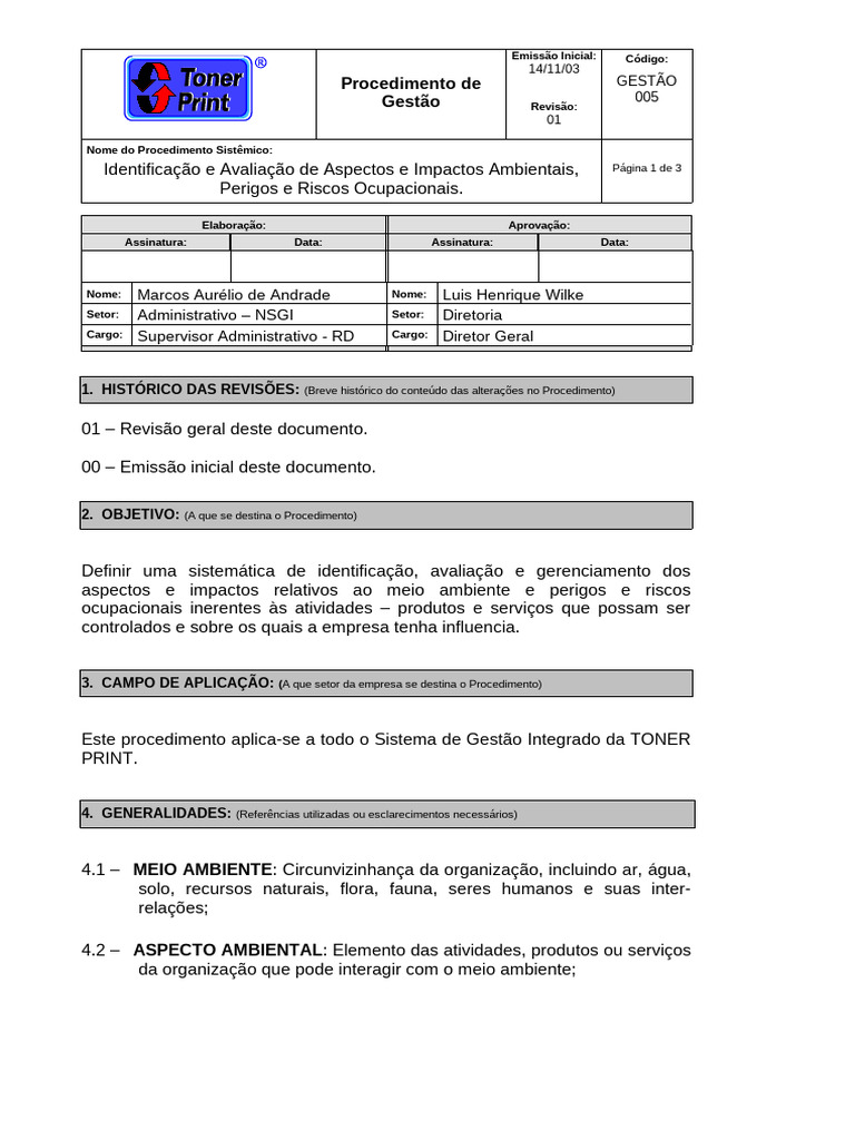 Avaliação de Aspectos e Riscos Ambientais | PDF | Ambiente natural ...