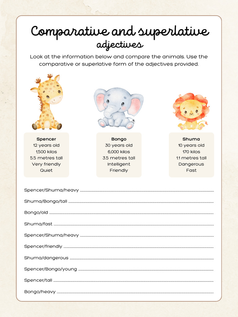 Animal Comparatives and Superlatives Guide | PDF | Adjective ...