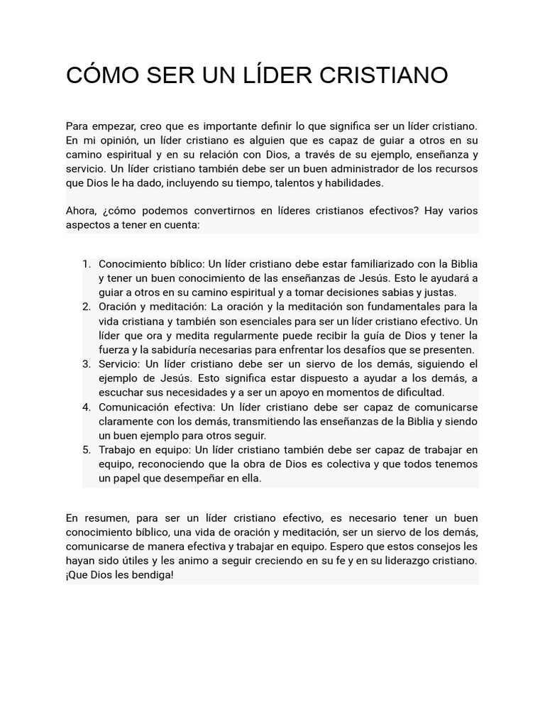Claves para ser un líder cristiano | PDF | Oración | Biblia