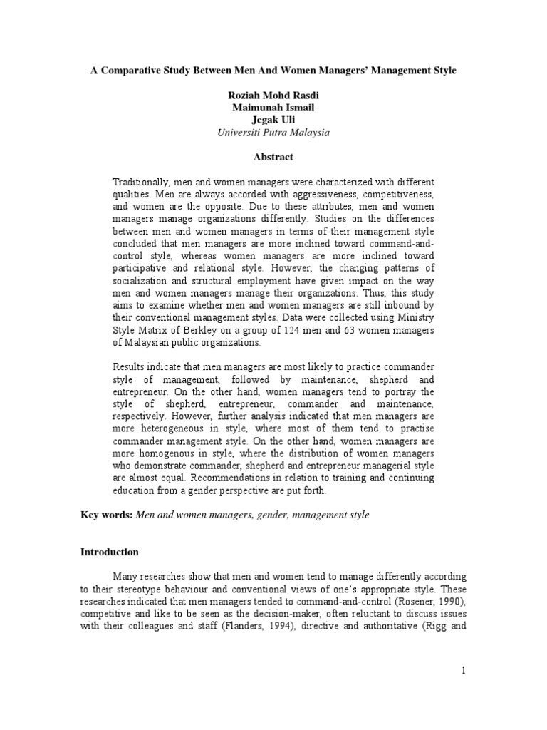 Gender Differences in Management Styles | PDF | Femininity | Gender
