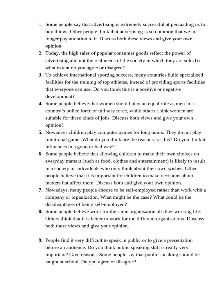 Most Common Task 2 Topics | PDF | Experience | Reason