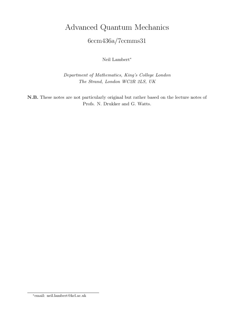 Advanced Quantum Mechanics Overview | PDF | Hamiltonian Mechanics ...