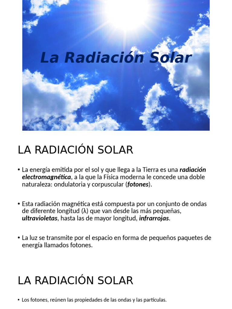 La Radiación Solar | PDF | Espectro electromagnético | Radiación ...