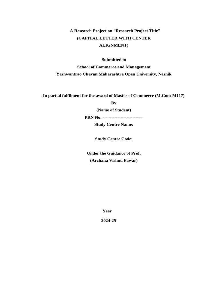 M.Com Research Project Submission 2024-25 | PDF