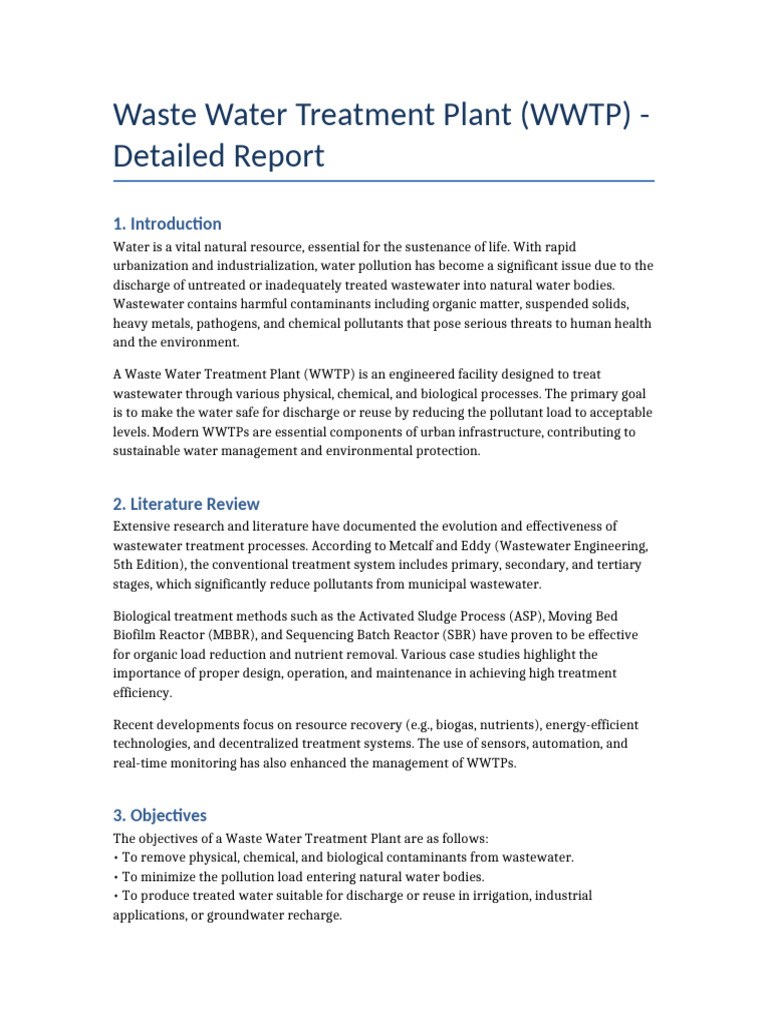 WWTP Report Structured | PDF | Sewage Treatment | Water Pollution
