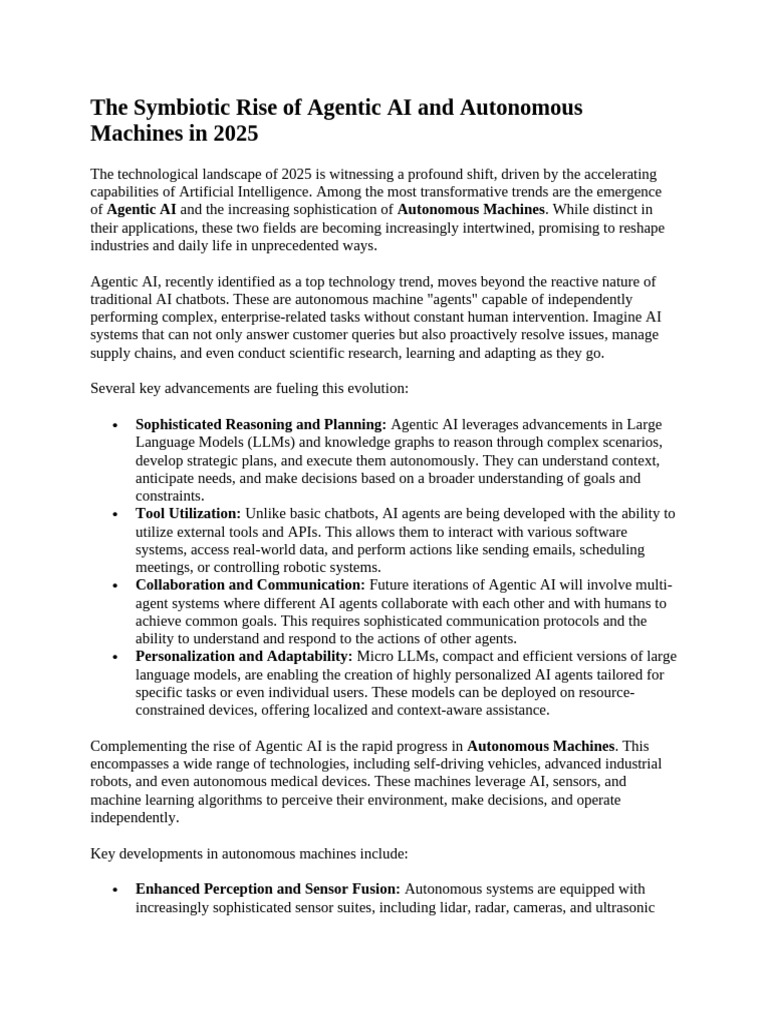 The Symbiotic Rise of Agentic AI and Autonomous Machines in 2025 | PDF ...