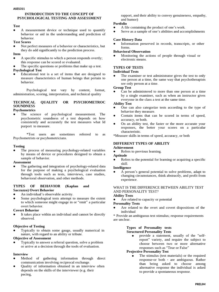 Introduction to Psychological Testing | PDF | Level Of Measurement ...