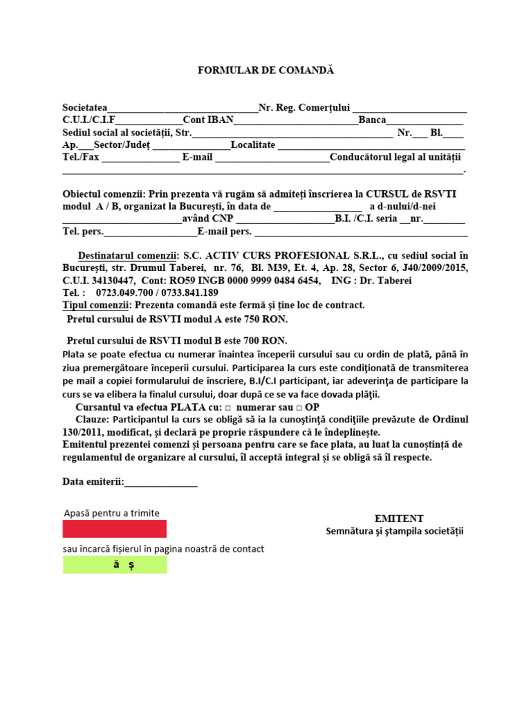 Formular RSVTI Modul A Si RSVTI Modul B Noiembrie Bucuresti Form 1 | PDF