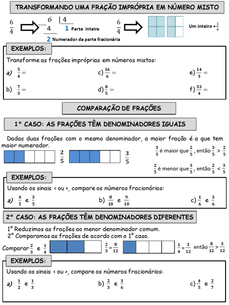 Frações: Transformação e Comparação | PDF | Matemática | Divisão ...