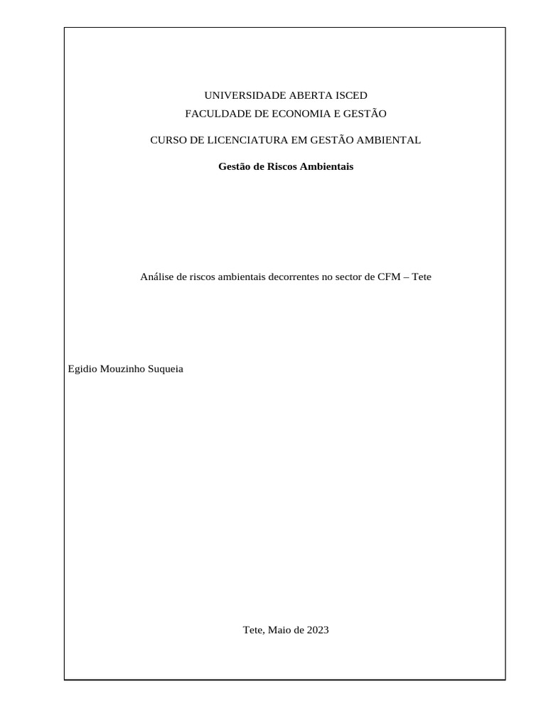 Análise de Riscos Ambientais em CFM Tete | PDF | Ambiente natural ...