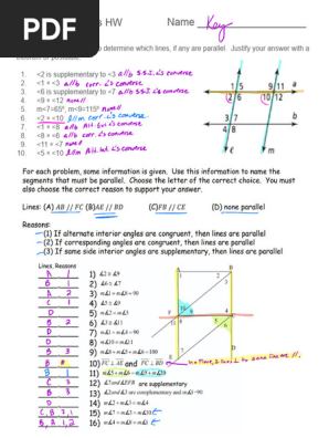 New Proving Lines Parallel HW Key | PDF | Mathematics