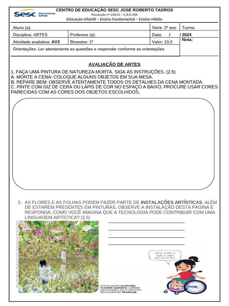 Atividade Avaliativa de Artes - 2º Ano | PDF