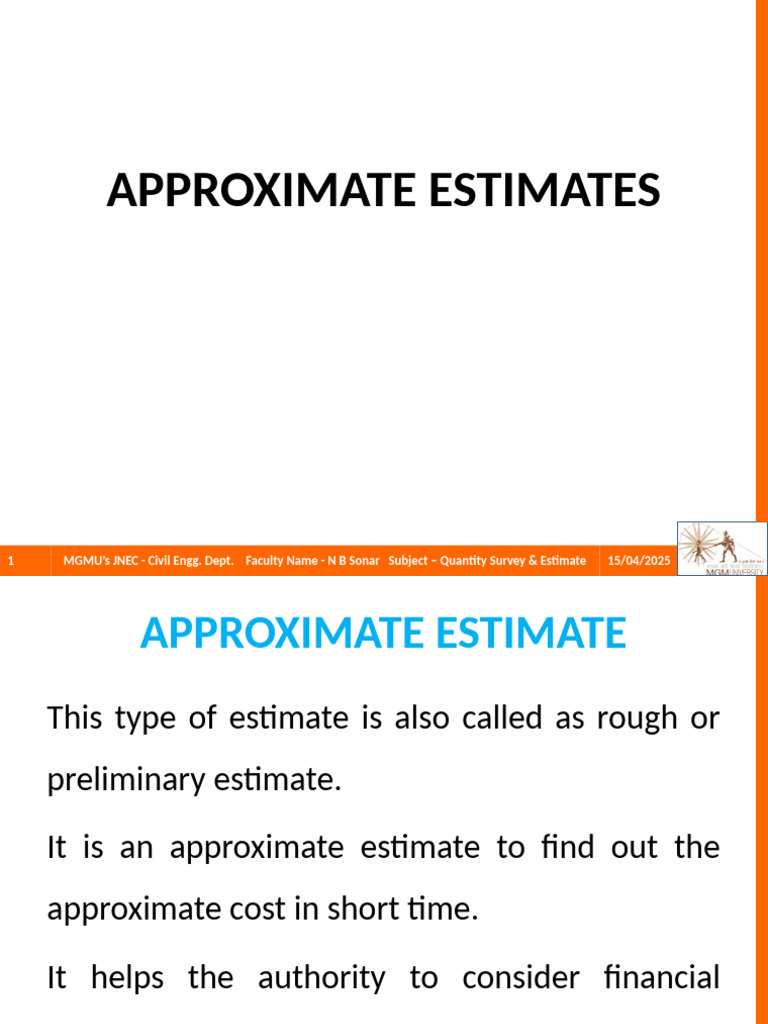 Understanding Approximate Estimates in Civil Engineering | PDF | Volume ...