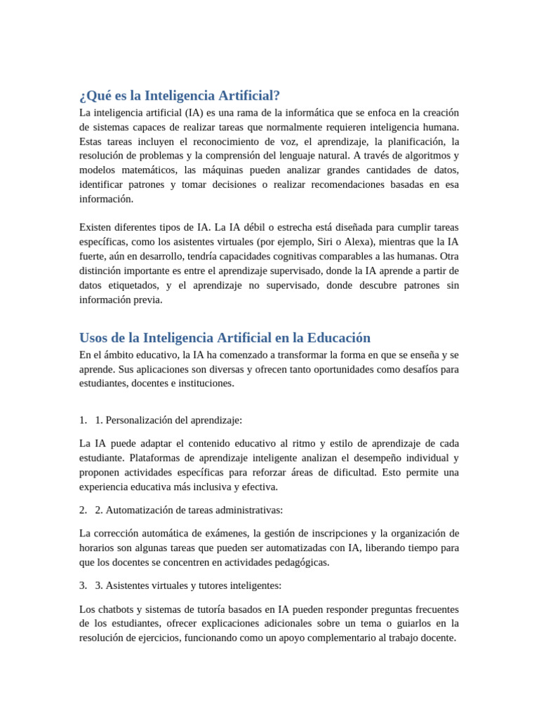 Impacto de la IA en la Educación | PDF | Inteligencia artificial ...