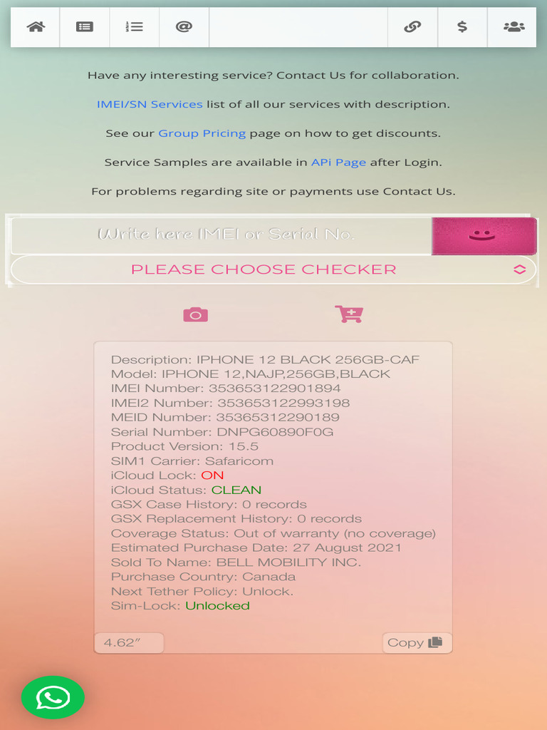 Home - Sickw - Com Imei Check Service | PDF