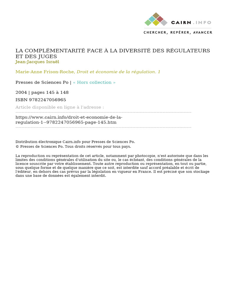 Complémentarité Régulateurs et Juges | PDF | Économie politique | Économie