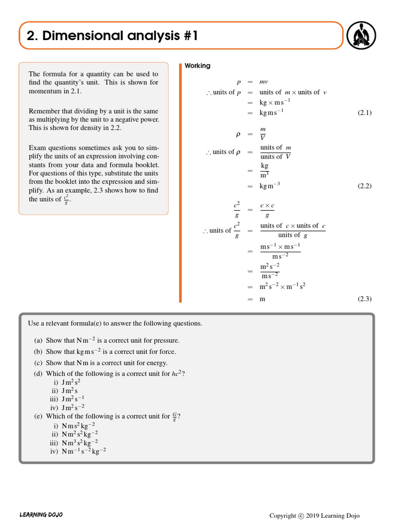 Dimensional Analysis 1 & 2 | PDF | Metrology | Quantity