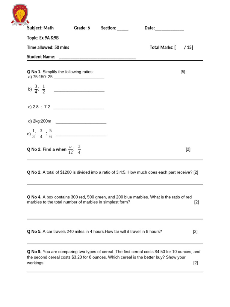 Grade 6 Math: Ratios and Comparisons | PDF