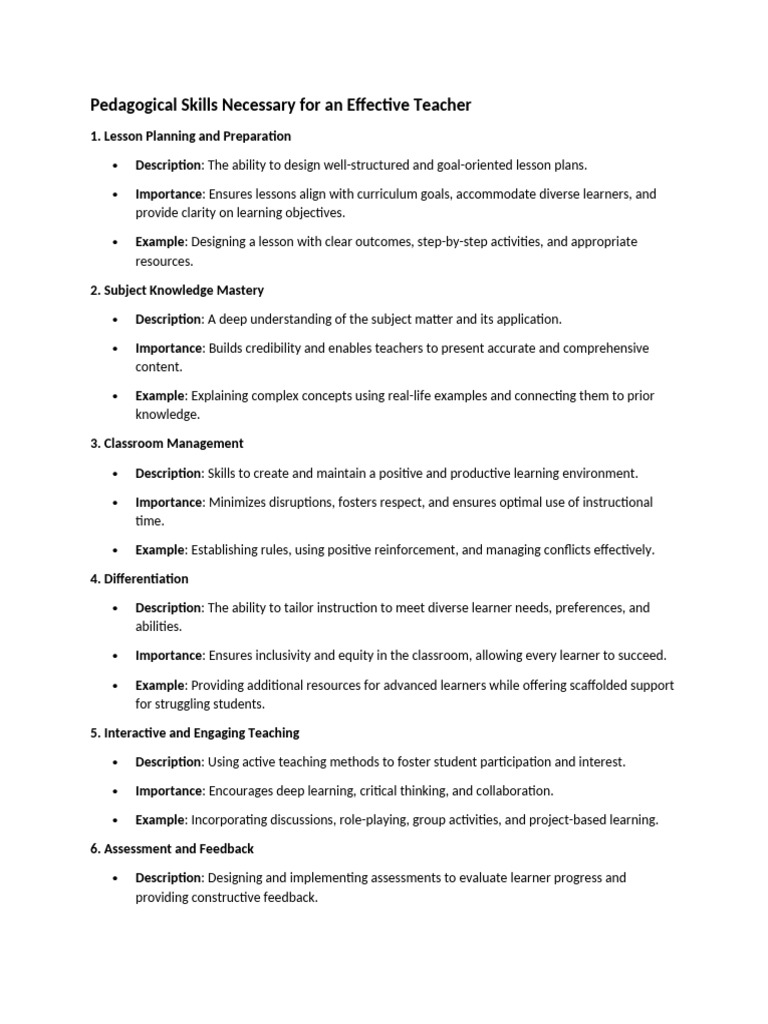 Essential Pedagogical Skills for Teachers | PDF | Learning | Teaching ...