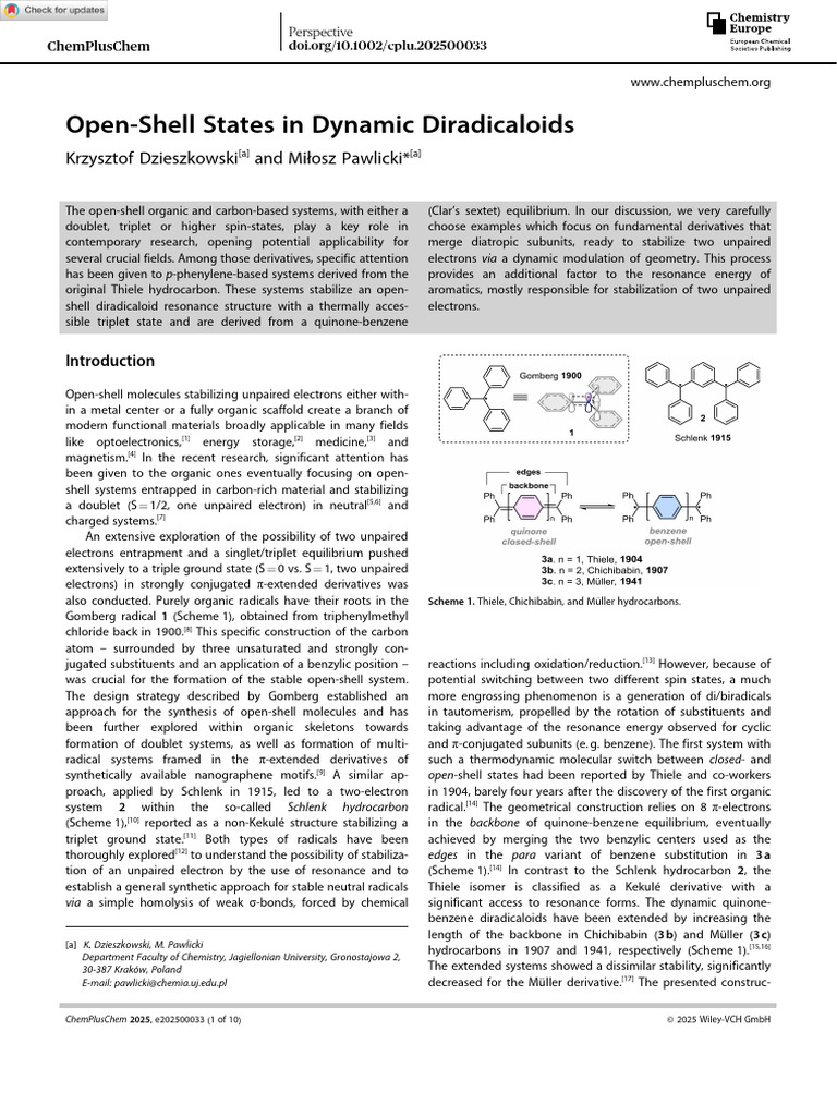 Dynamic Diradicaloids and Open-Shell States | PDF | Radical (Chemistry ...