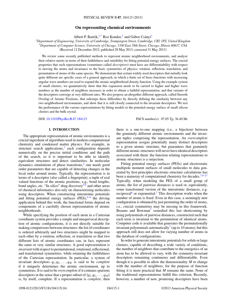 On Representing Chemical Environments - 10.1103@Physrevb.87.184115 ...