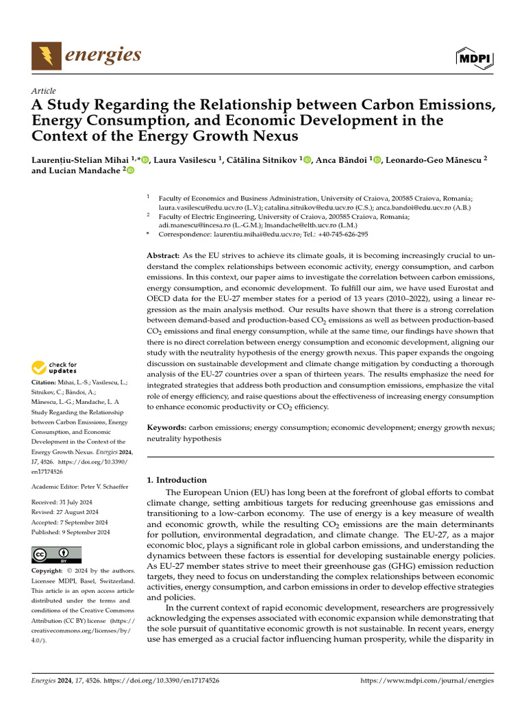 A Study Regarding The Relationship Between Carbon Emissions, Energy ...