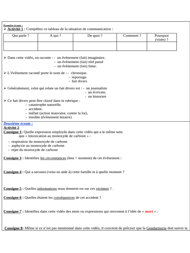 Analyse d'un fait divers en vidéo | PDF