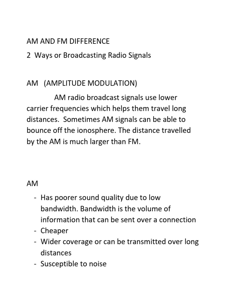 AM vs FM Radio Signal Differences | PDF