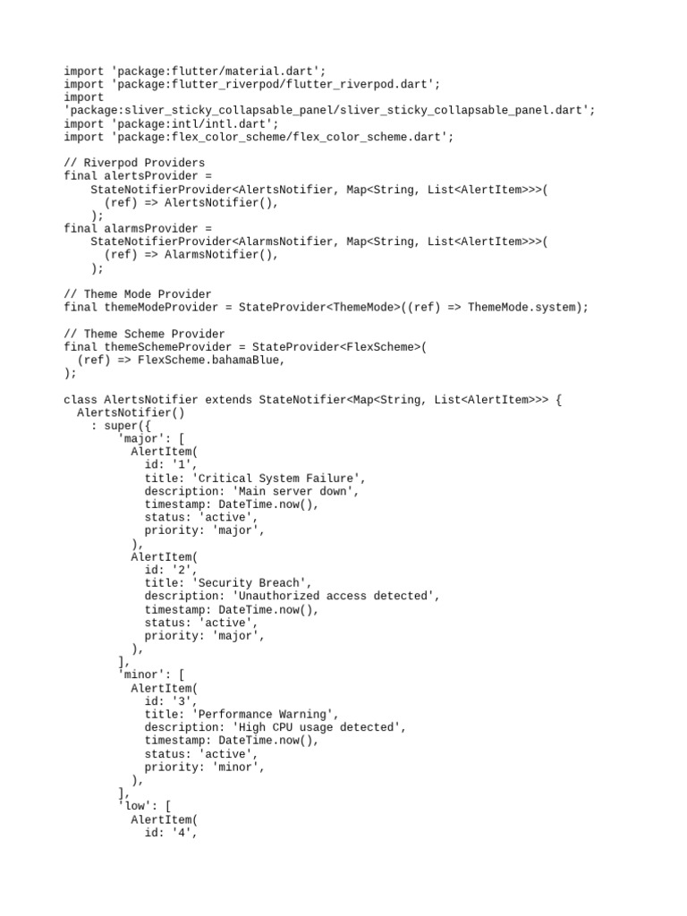 Flutter Riverpod Alerts and Alarms UI | PDF | Computing | Software