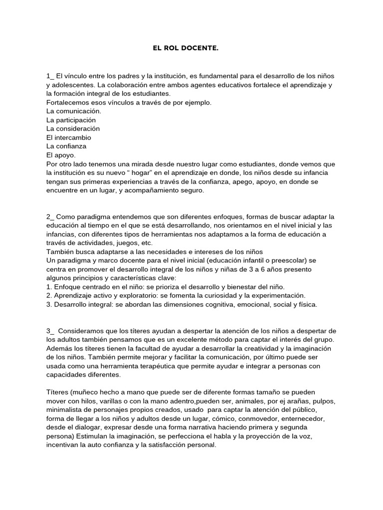 El Rol Del Docente | PDF | Educación de la primera infancia | Ciencias ...