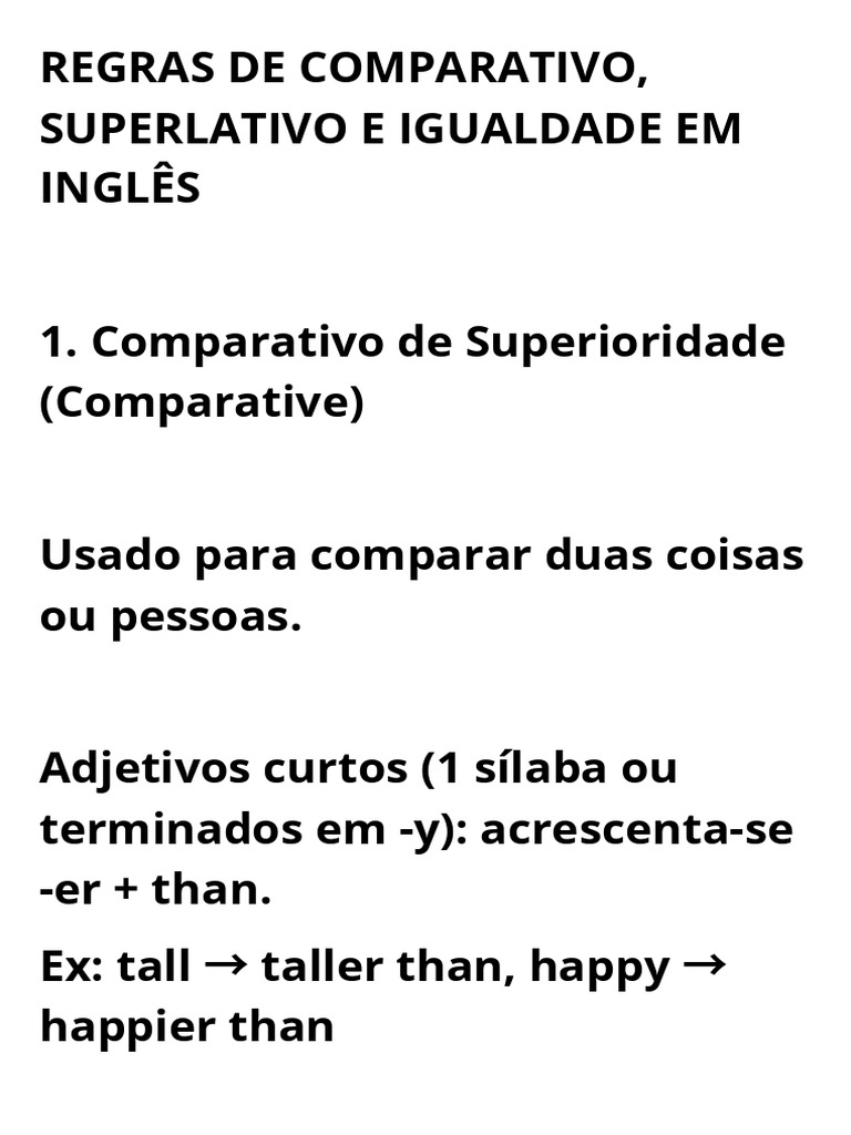 Regras de Comparativo e Superlativo em Inglês | PDF
