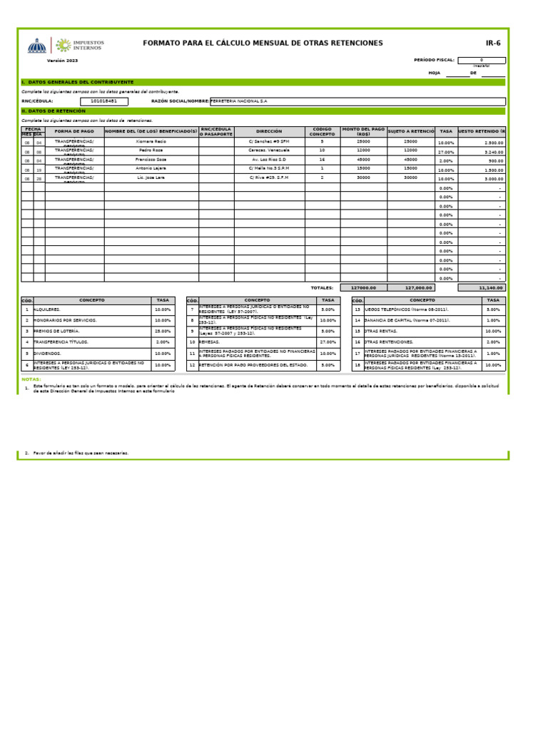 Formato Cálculo Mensual IR-6 2023 | PDF | Impuestos | Contribuyente