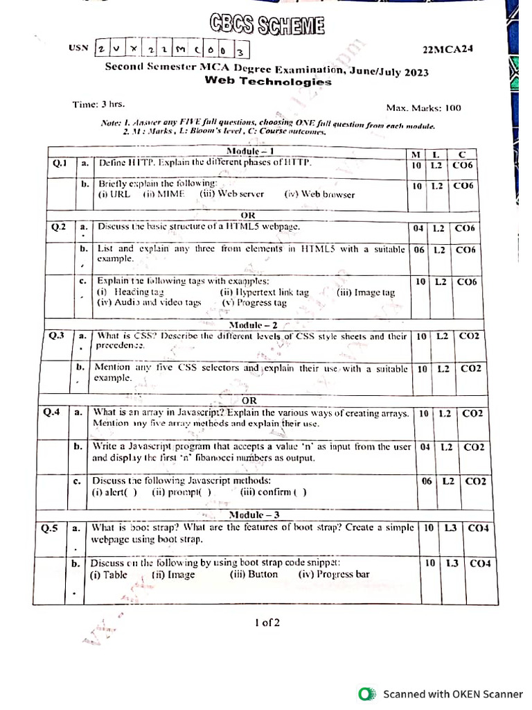 Web Technologies - 2023 Main Exam Question Paper | PDF