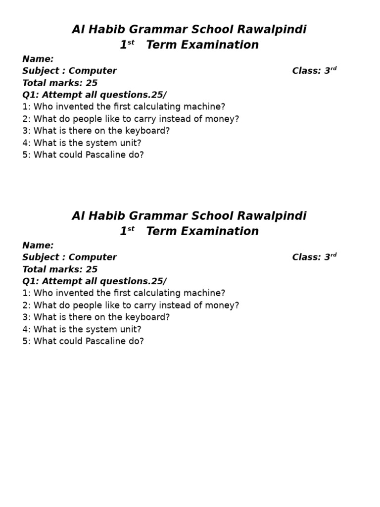 First Term Class 3 Computer | PDF