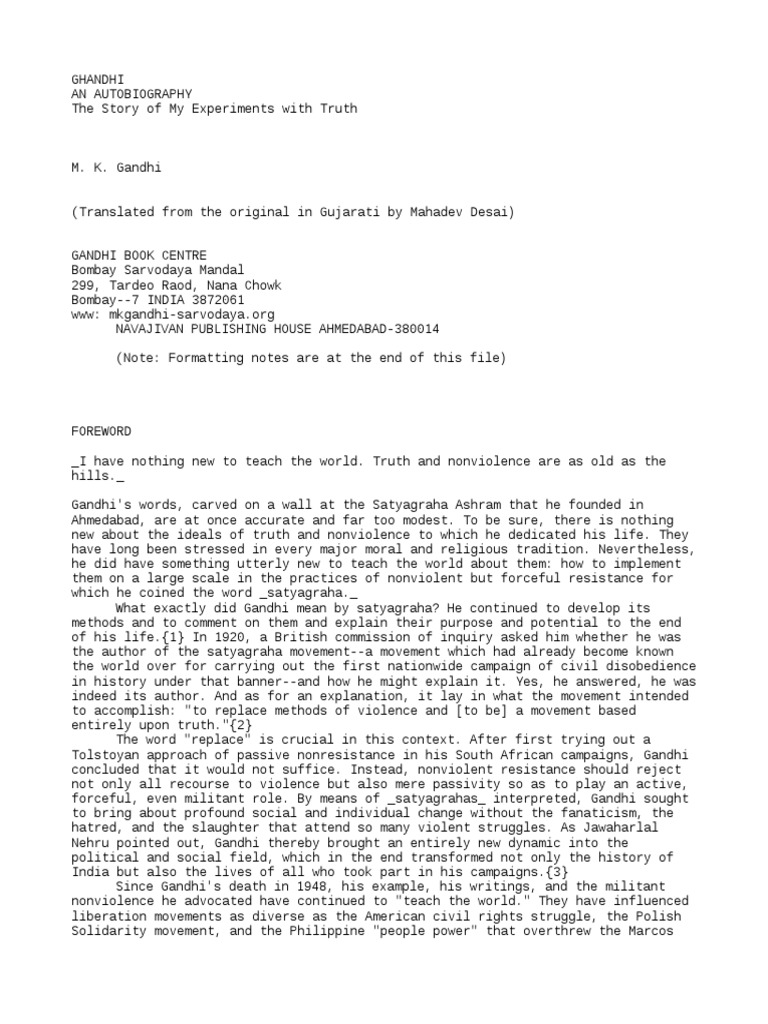 Gandhi's Experiments with Truth | PDF | Mahatma Gandhi | Nonviolence