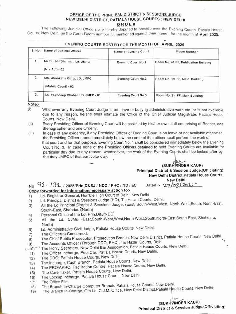 April 2025 Evening Court Roster, Delhi | PDF | Separation Of Powers ...