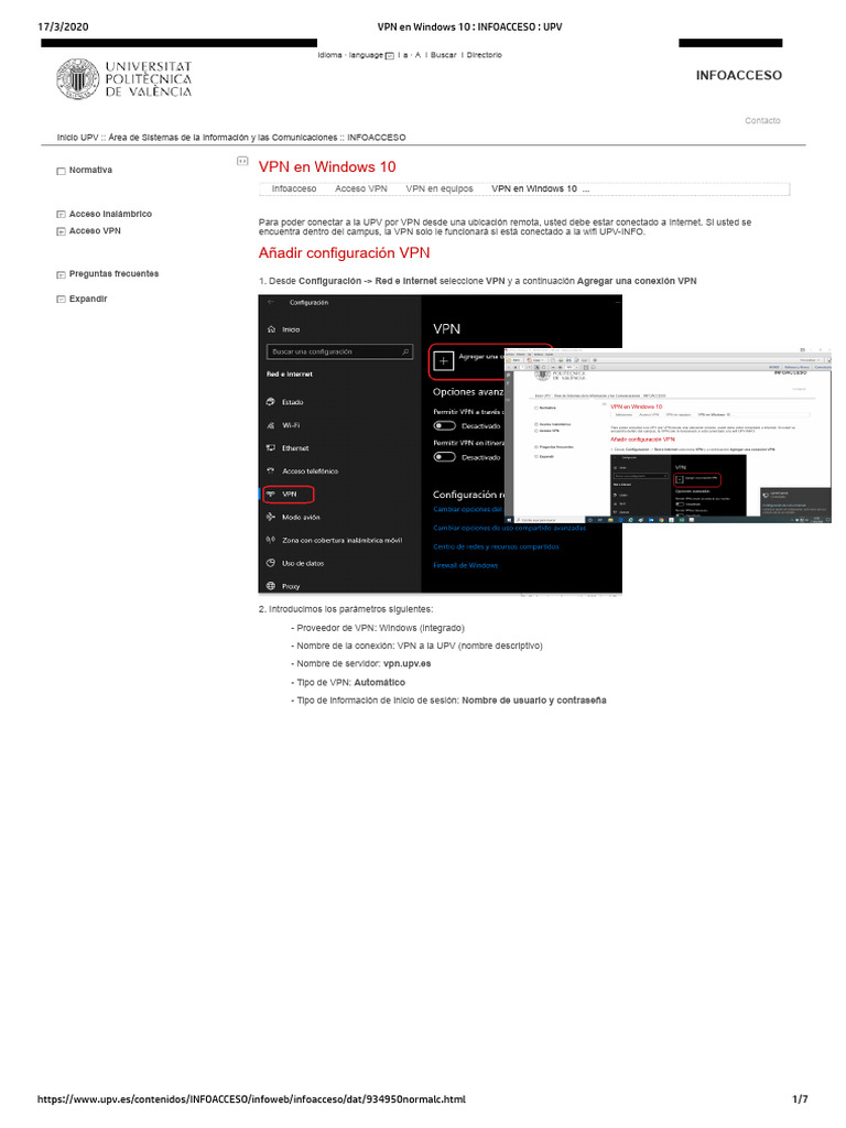 VPN en Windows 10 - Infoacceso - Upvv2 | PDF | Red privada virtual ...