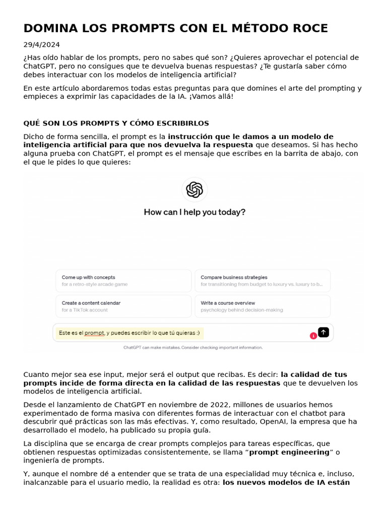 Domina el Método ROCE para Prompts | PDF | Inteligencia artificial ...