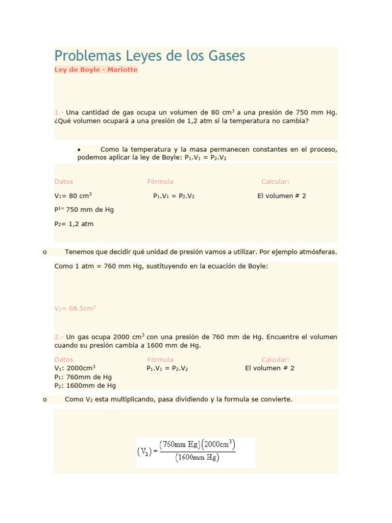 Problemas Resueltos de Leyes de Gases | PDF | Gases | Mole (Unidad)