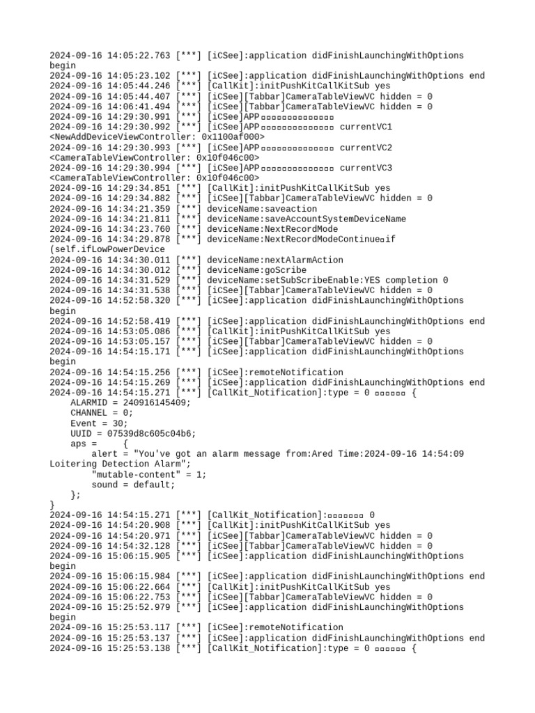 iCSee App Launch and Notification Logs | PDF