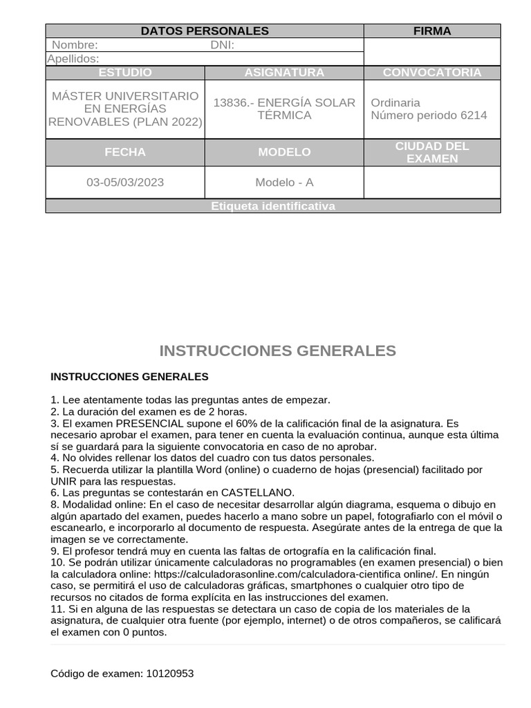 Examen Termica Modoa | PDF | Fenomeno fisico | Ciencias fisicas