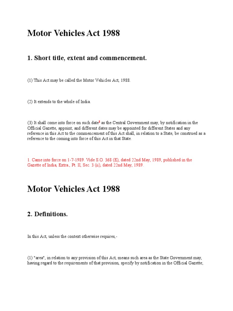 Motor Vehicles Act 1988 Driver's License License