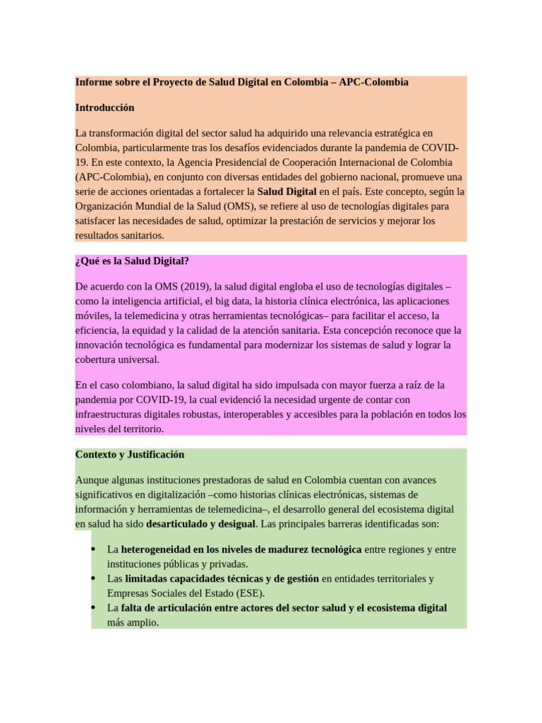 Salud Digital en Colombia: Proyecto y Avances | PDF | Registro ...