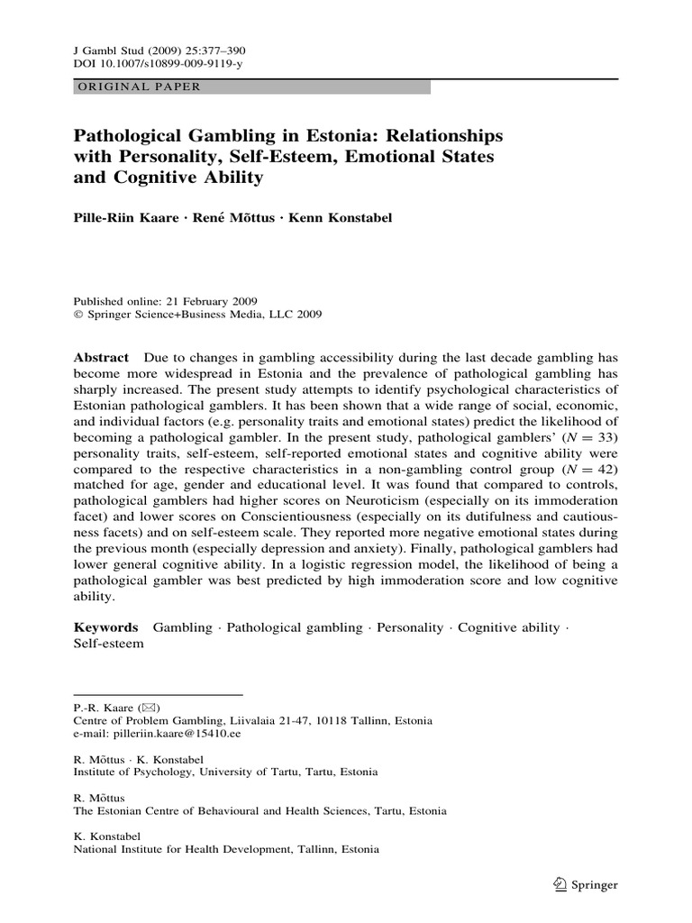 Pathologinal Gambling in Estonia Cognitive Hability | PDF | Problem ...