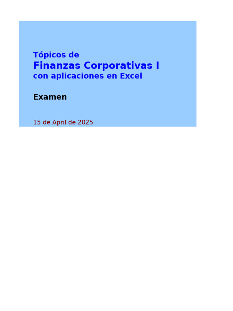 Finanzas Corporativas: Ejercicios Excel | PDF | Economias | Dinero