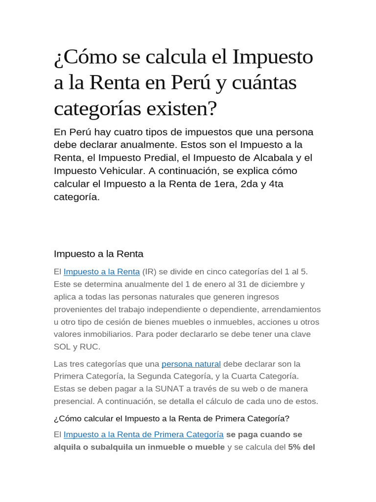 Cálculo del Impuesto a la Renta en Perú | PDF | Impuestos | Cuota