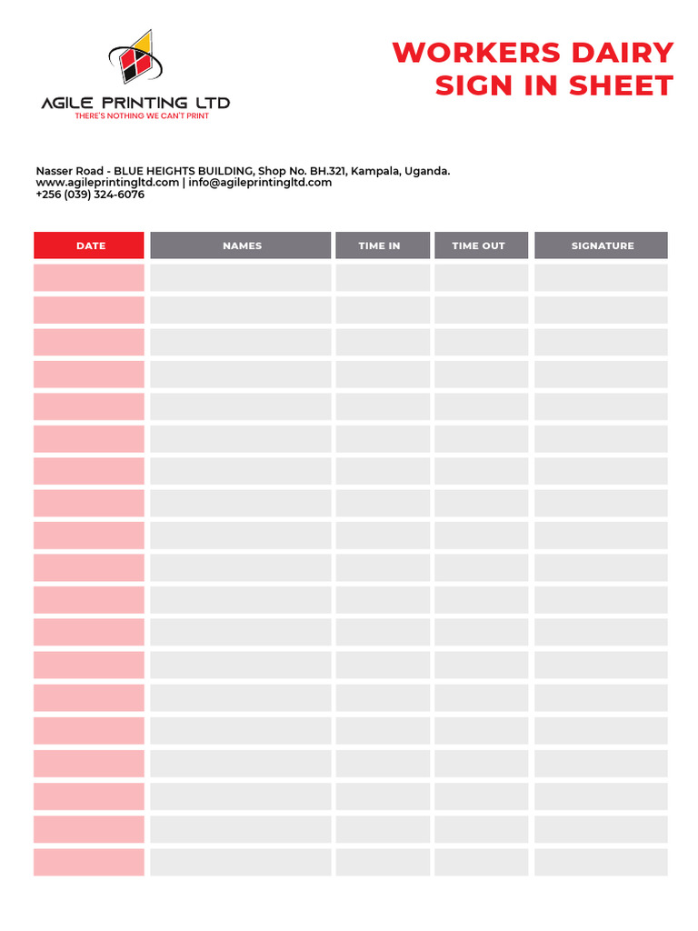 Workers Sign-In Sheet Template | PDF